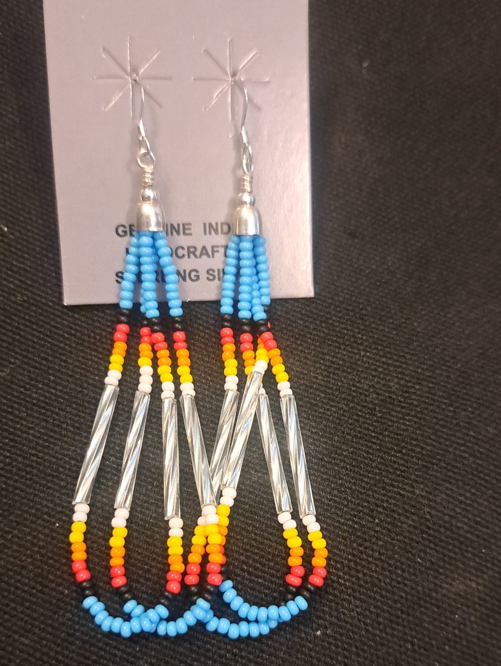 Native American Handmade Multicolor Seed Bead Dangle Earrings